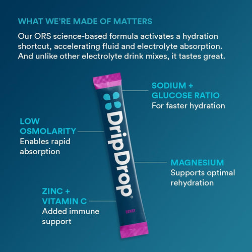 DripDrop Berry Electrolyte Powder, 8 oz sticks, 32 count